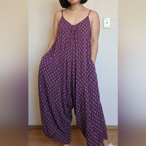 Wishlist Red Purple Leaf Leave Boho Spaghetti Strap Romper Jumpsuit